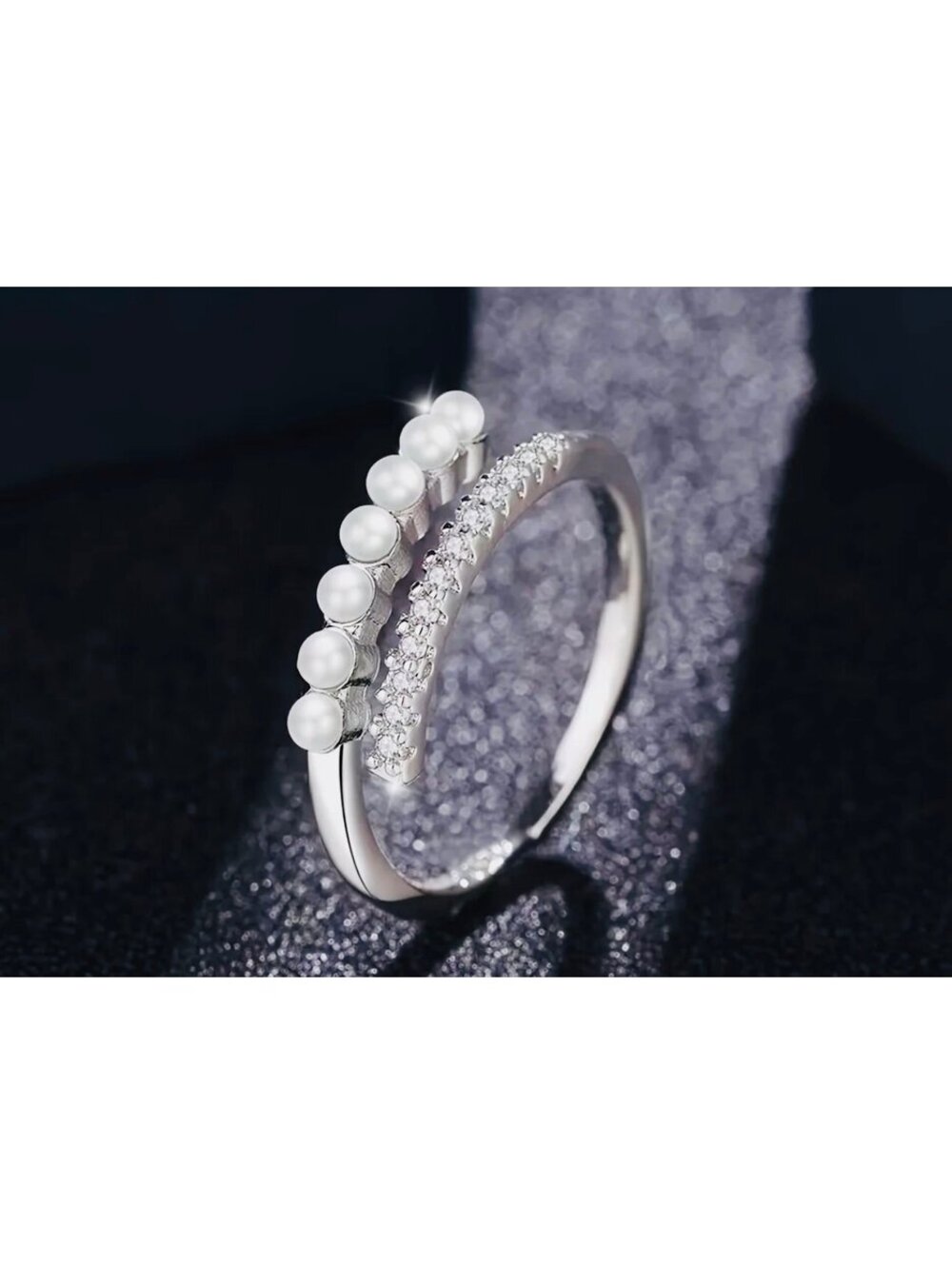 New - Trendy - Cool Wind Micro Inlaid Pearl -Zirconia Adjustable Ring